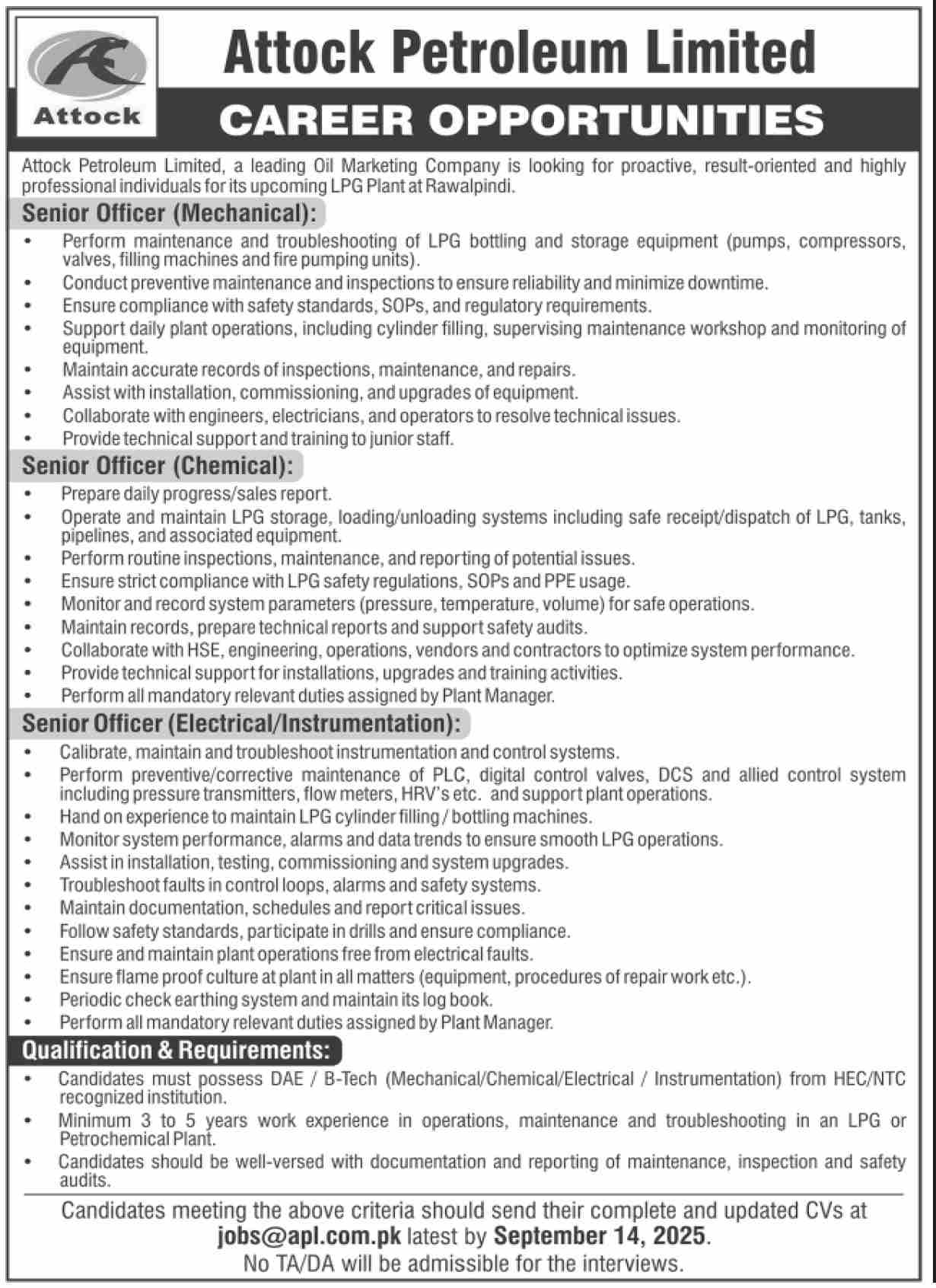 Attock Petroleum Limited APL New Jobs 2025