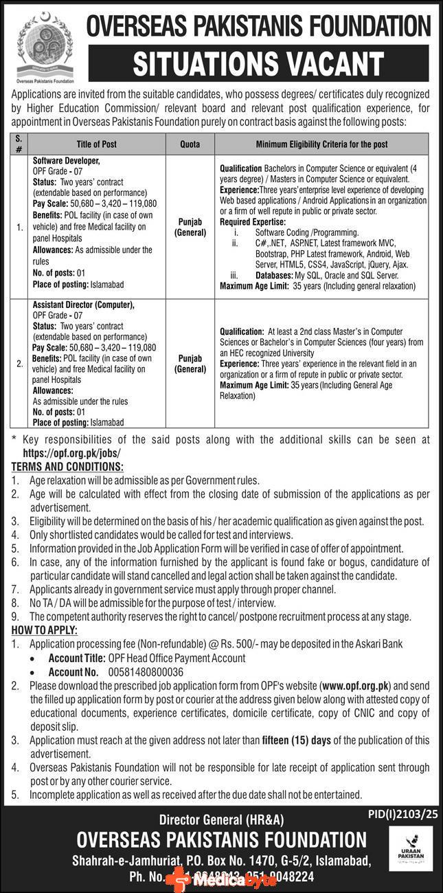 Overseas Pakistanis Foundation (OPF) Jobs/Careers