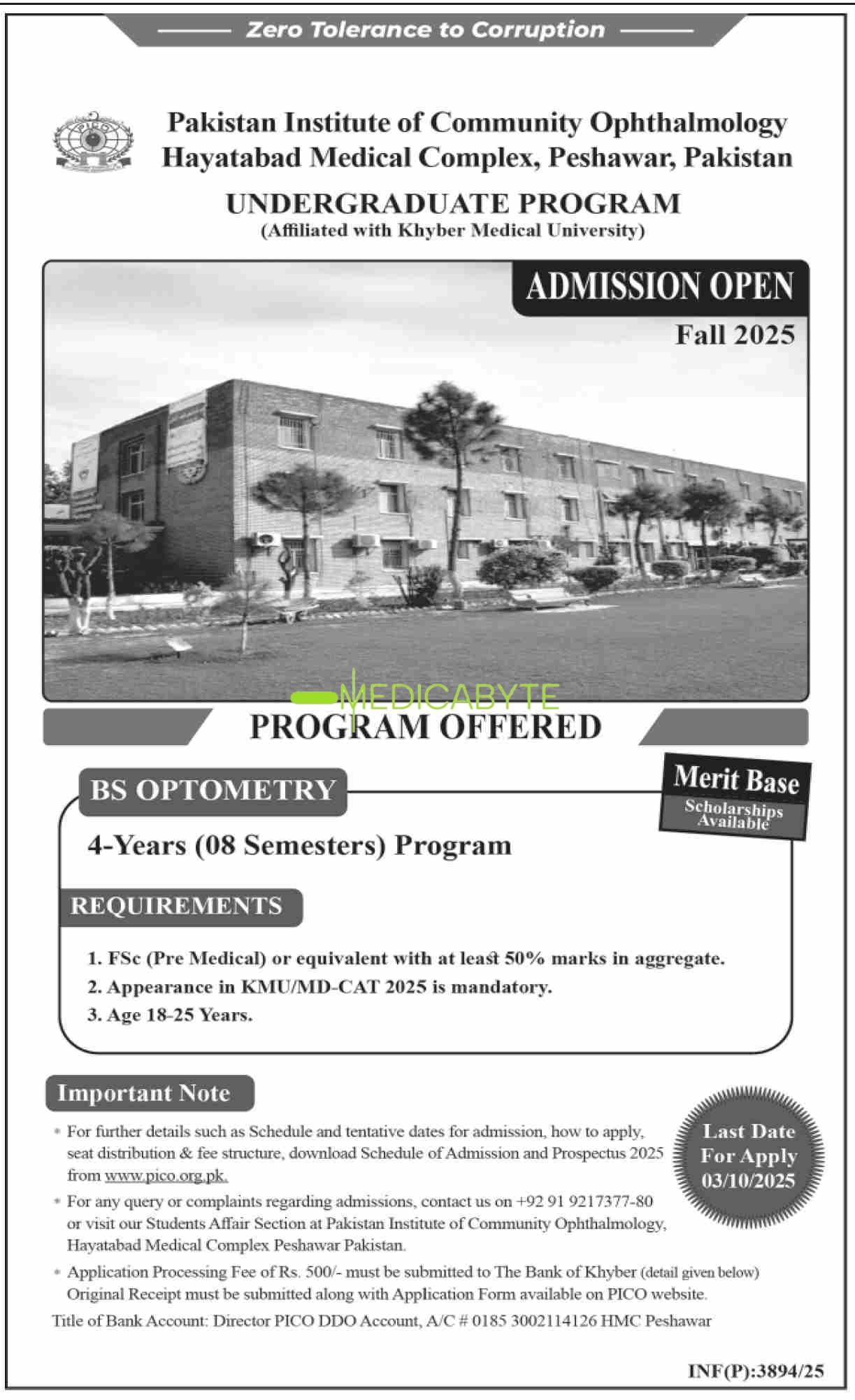 Pakistan Institute of Community Ophthalmology (PICO) Admission 2025