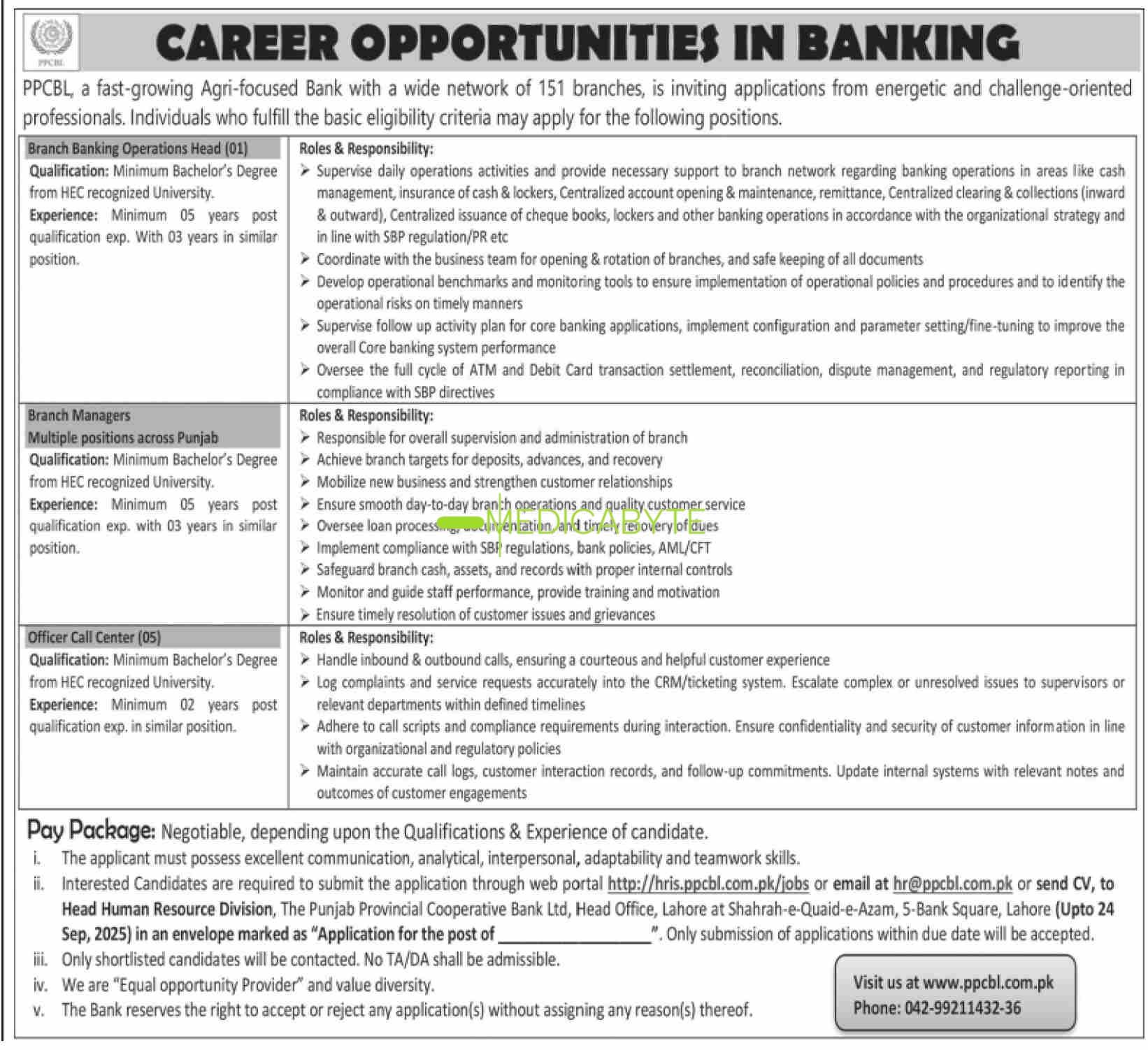 Career Opportunities at The Punjab Provincial Cooperative Bank Ltd (PPCBL)
