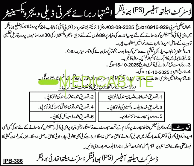 District Health officer Bahawalnagar New Jobs 2025