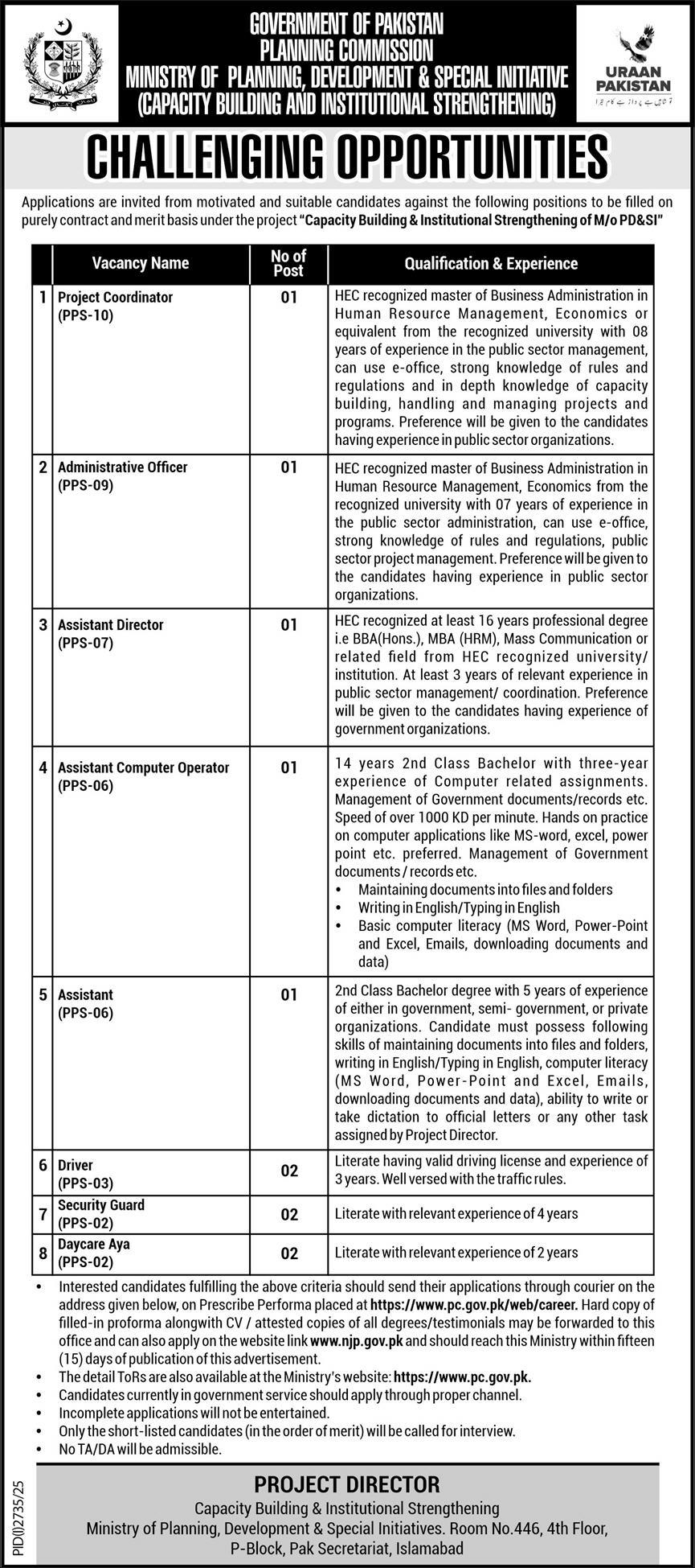 Ministry of Planning, Development & Special Initiative Jobs