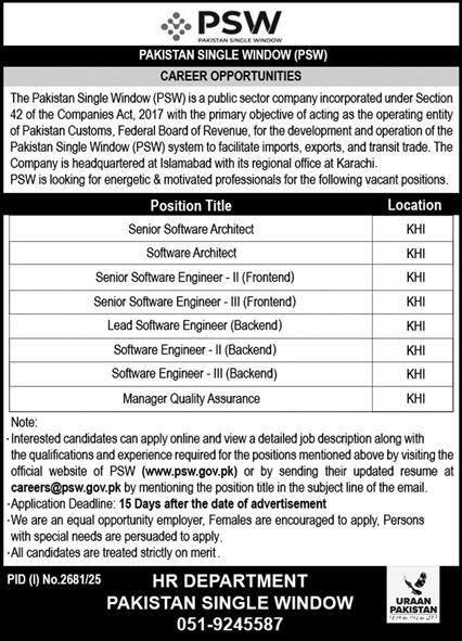 Pakistan Single Window (PSW) - Career Opportunities