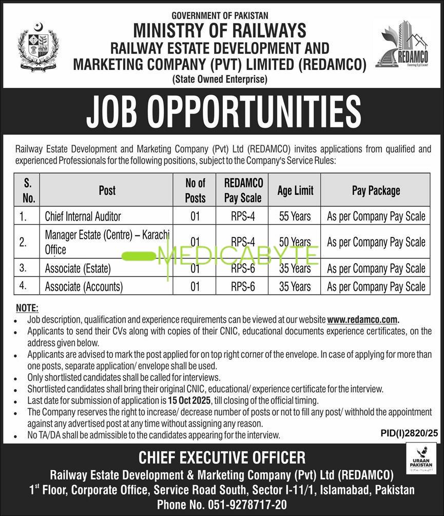 Railway Estate Development and Marketing Company (REDAMCO) New Jobs 2025