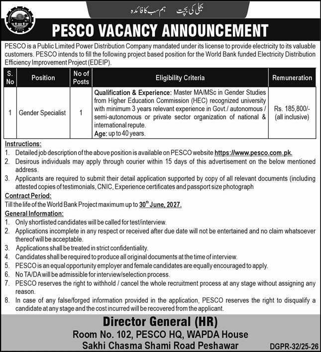 PESCO Vacancy Announcement