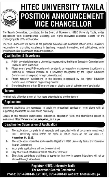 HITEC University Taxila New Jobs 2025 via Medicabyte