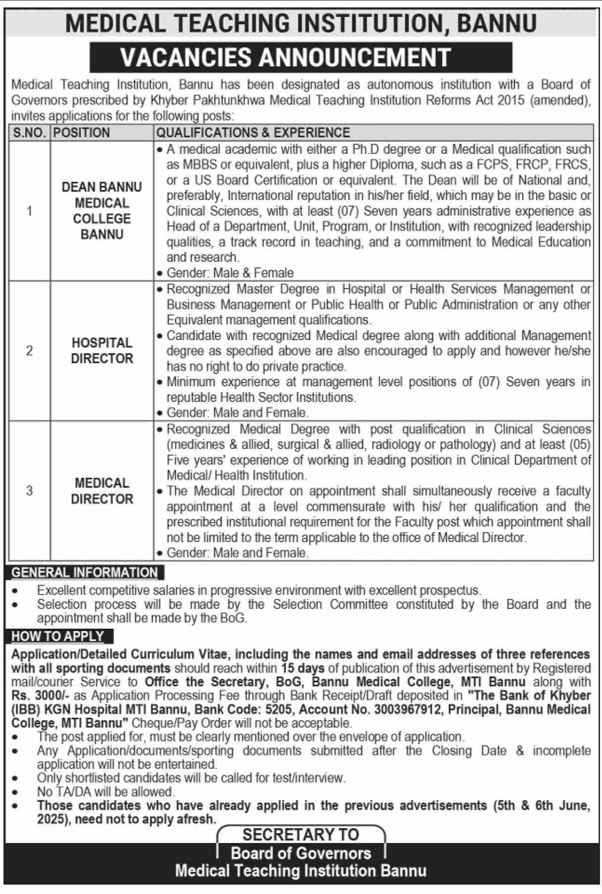 MTI Bannu Jobs 2025 Apply Now