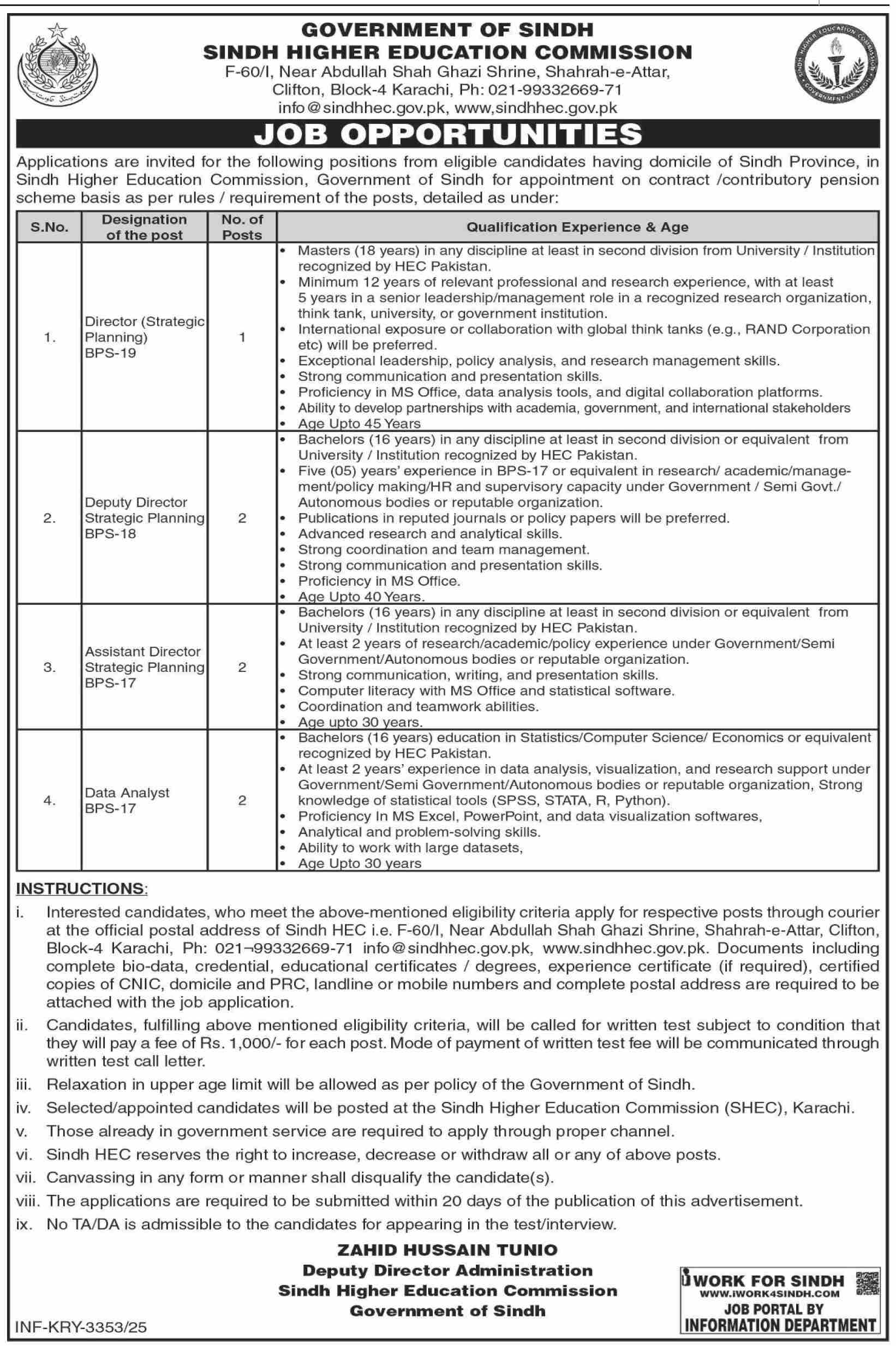 Sindh Higher Education Commission (SHEC) – Job Opportunities