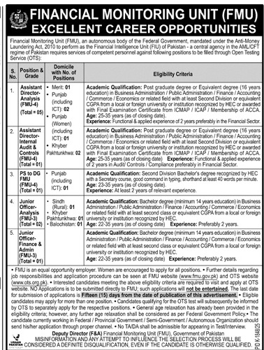Financial Monitoring Unit FMU New Jobs 2025 through Medicabyte