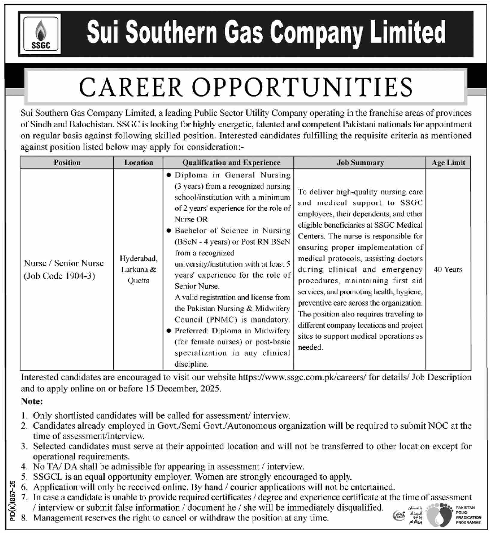 Sui Southern Gas Company New Jobs 2025 through Medicabyte