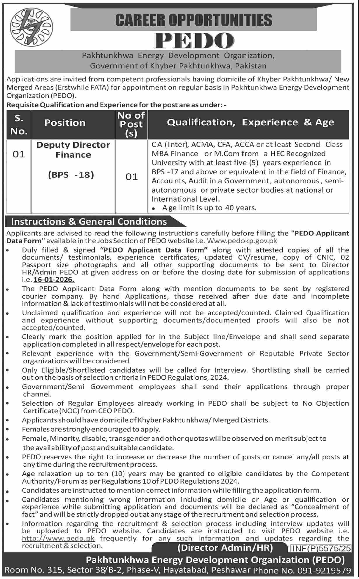 Pakhtunkhwa Energy Development Organization PEDO New jobs 2025