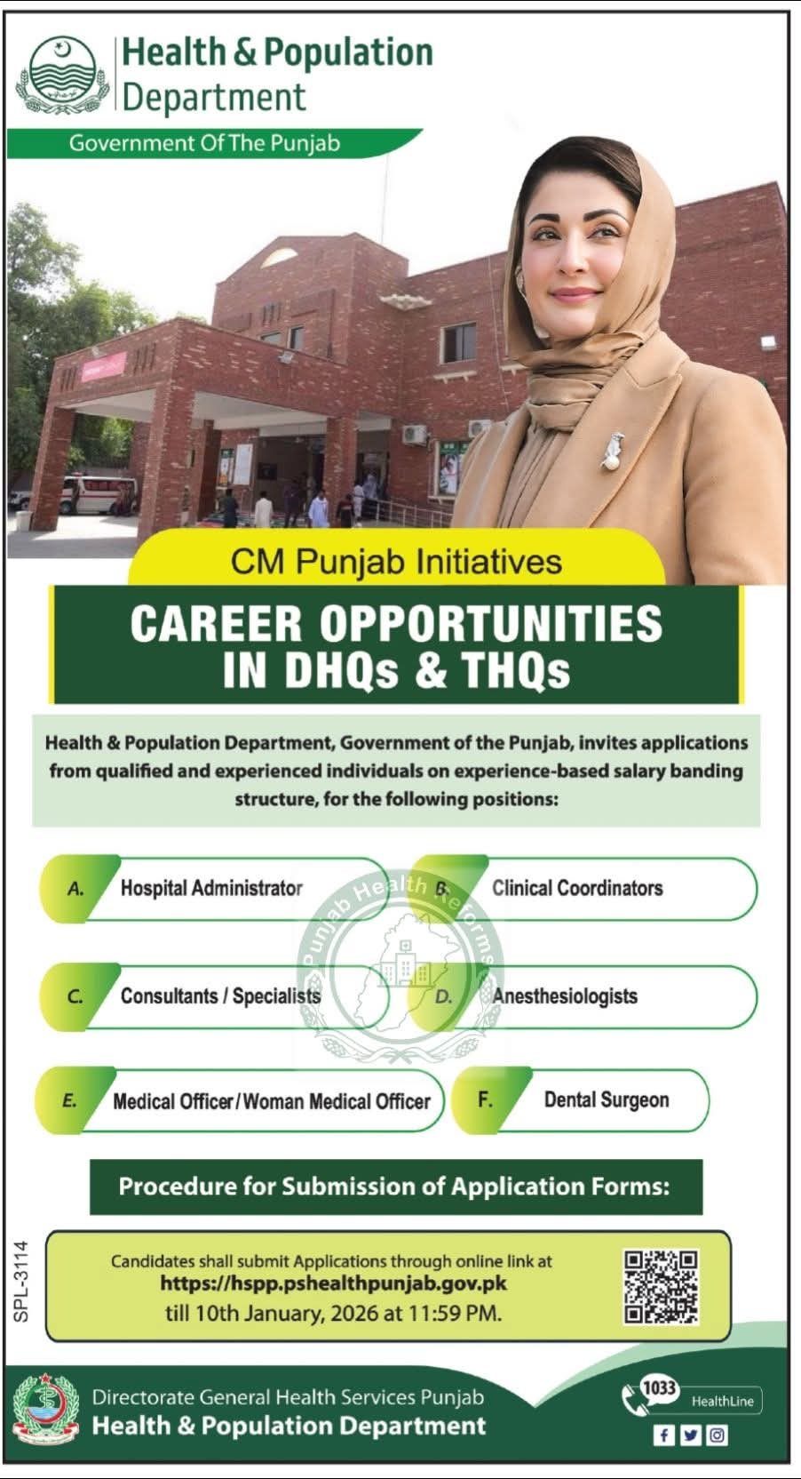 Health & population Department Career Oppotunities in DHQs & THQs