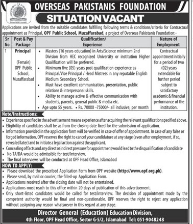 Oversease Pakistani Foundation OPF New Jobs 2025
