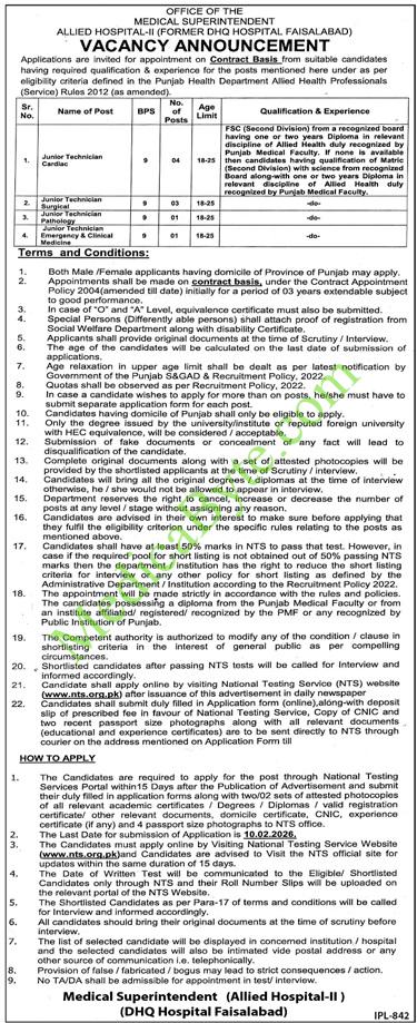 Allied Hospital-II (formerly DHQ Hospital Faisalabad) New Jobs 2026