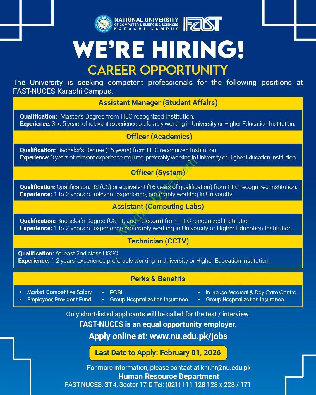 FAST-NUCES Karachi Campus New Jobs 2026