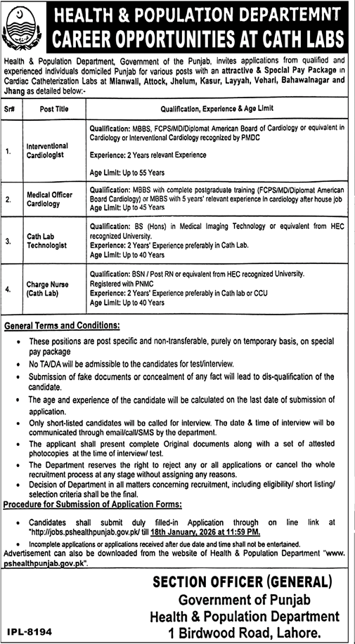 Health & Population Department, Government of the Punjab New Jobs 2025