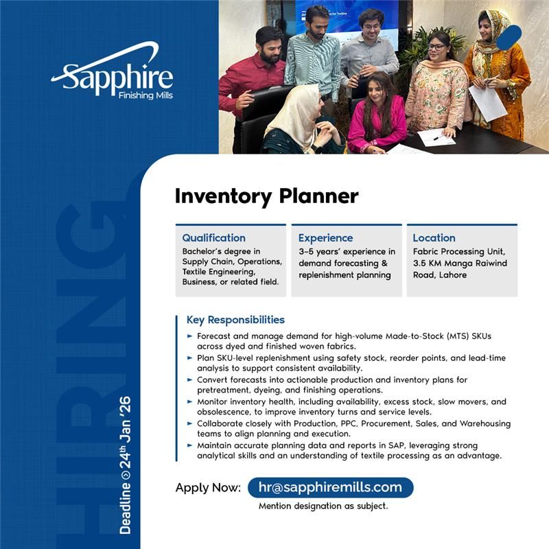 Inventory Planner New Jobs 2026 in Sapphire Finishing Mills