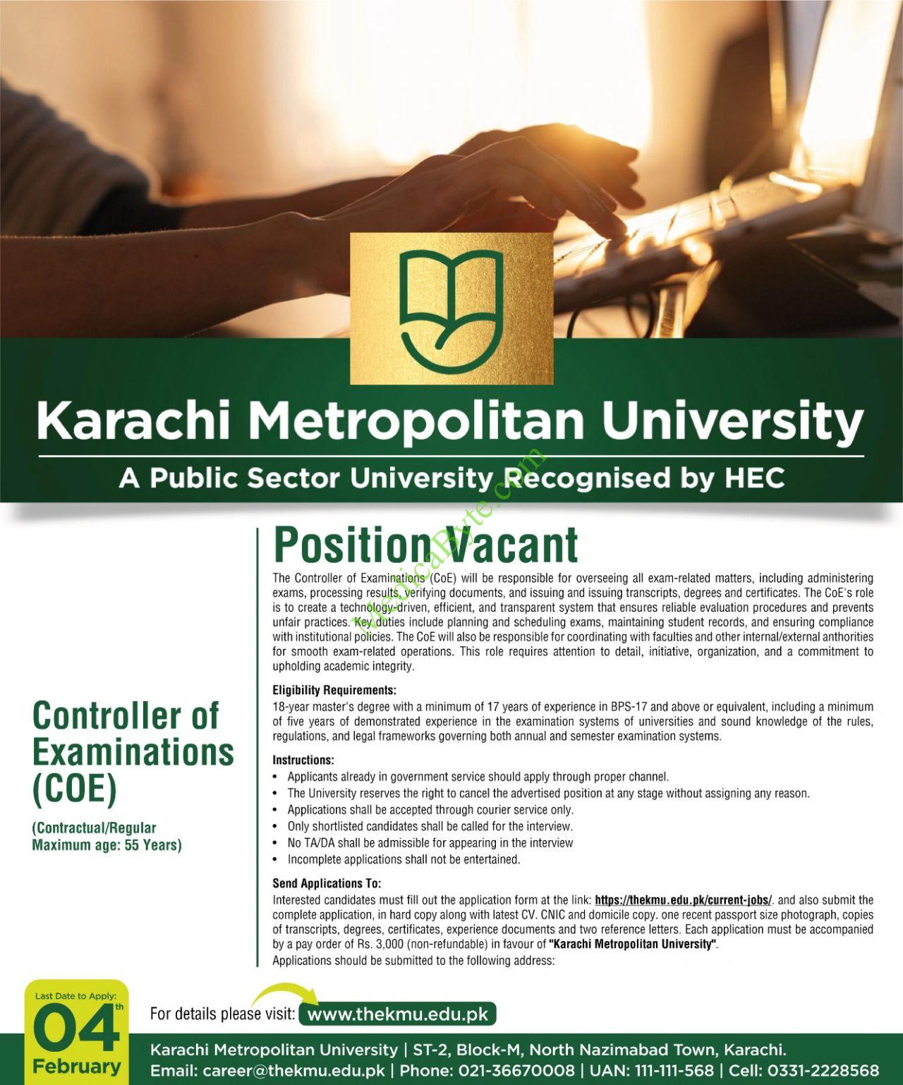 Karachi Metropolitan University New Jobs 2026