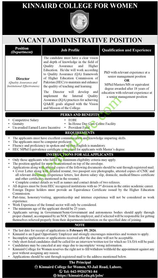 Kinnaird College for Women New Jobs 2026