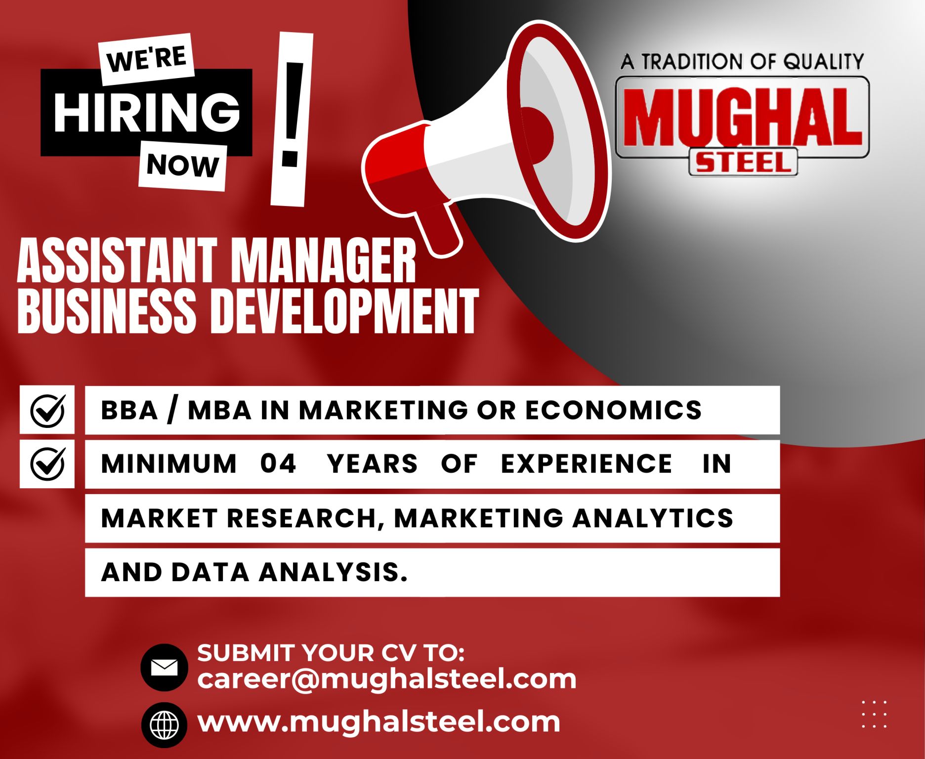 Mughal Steel New Jobs 2026 for Assistant Manager