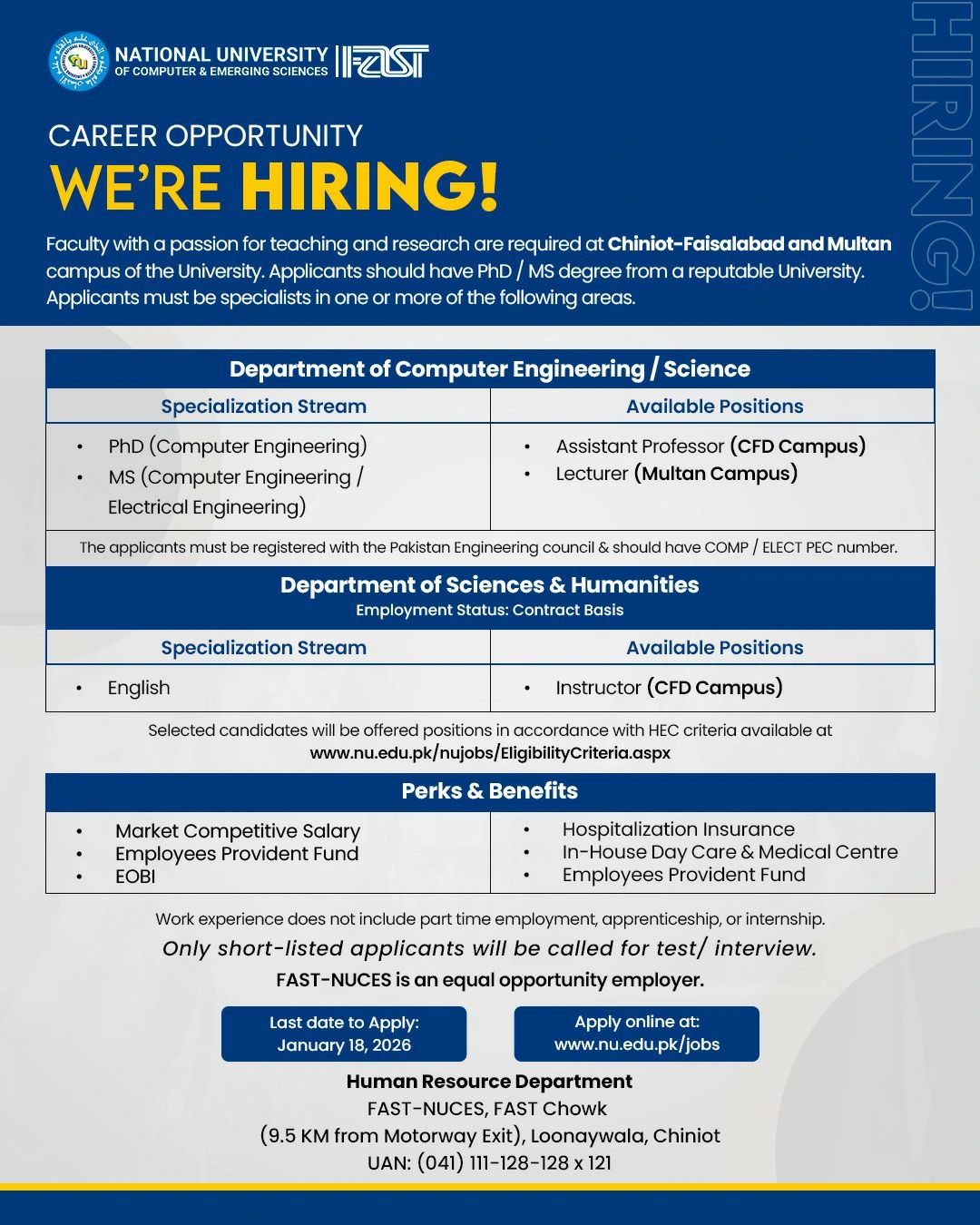 National University of Engineering & Emmerging Sciences New Jobs 2026