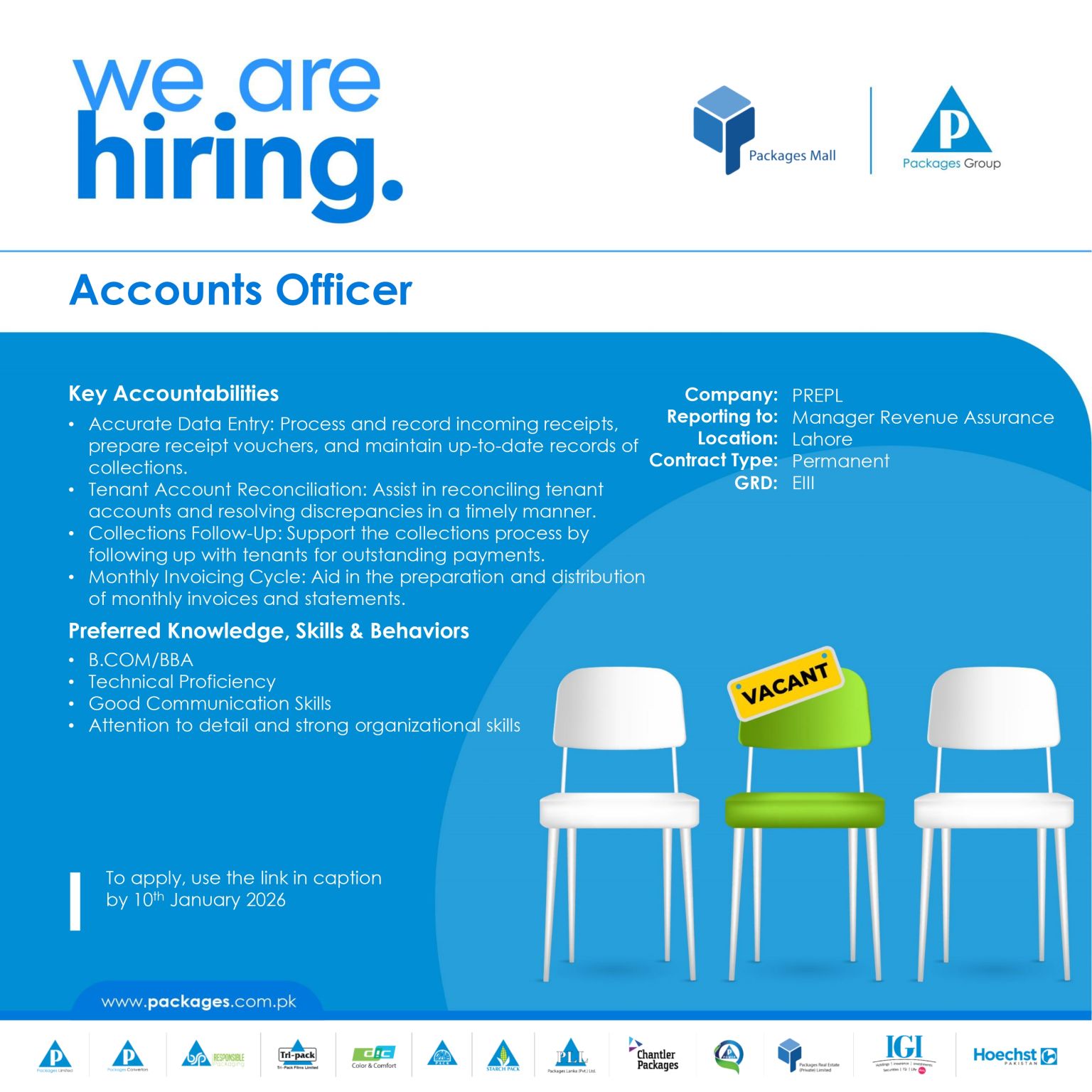 Packages Group New Jobs 2026 for Account Officer