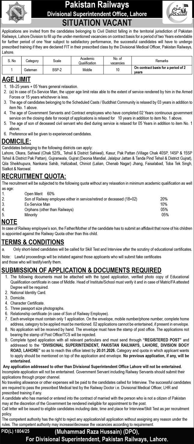Pakistan Railways New Jobs 2026