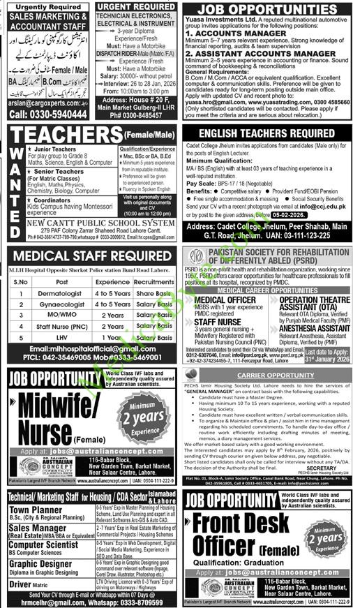 Private Jobs in Lahore Month of Jan 2026