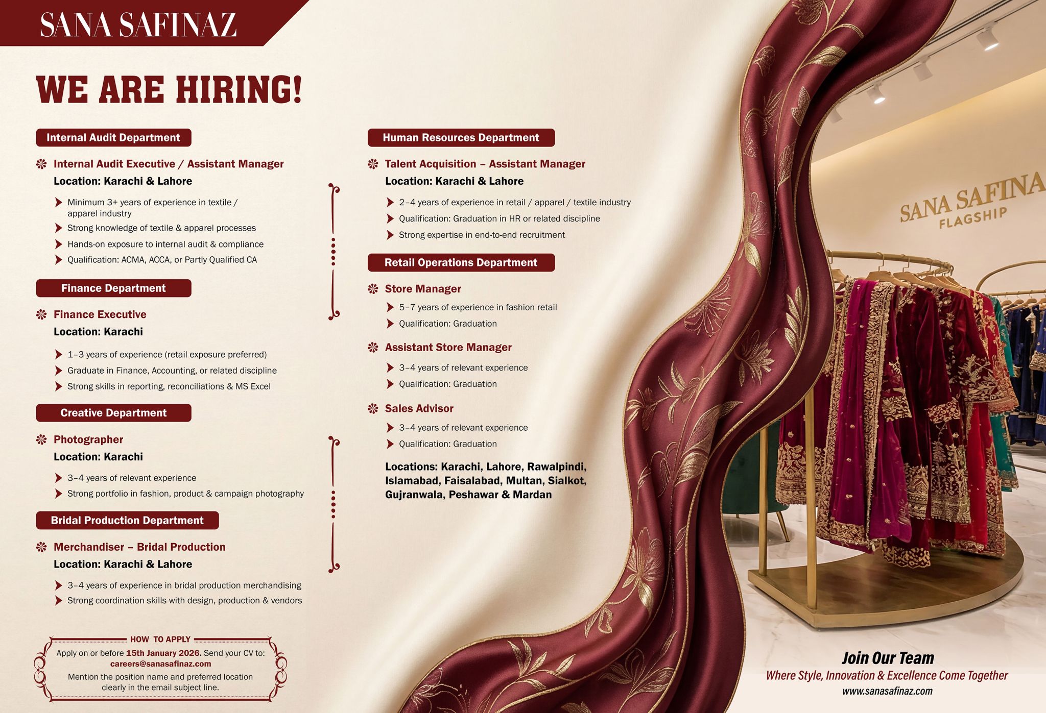 Sana Safinaz New Jobs 2026