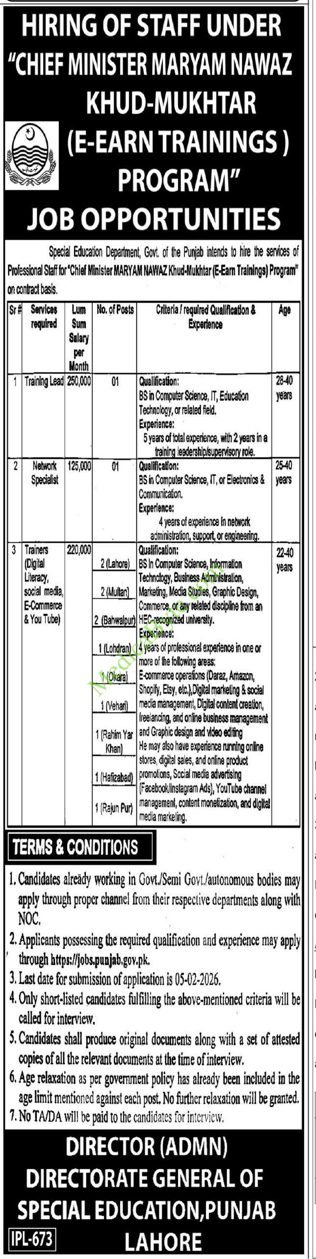 Chief Minister Maryam Nawaz Khud-Mukhtar (E-Earn Trainings) Program