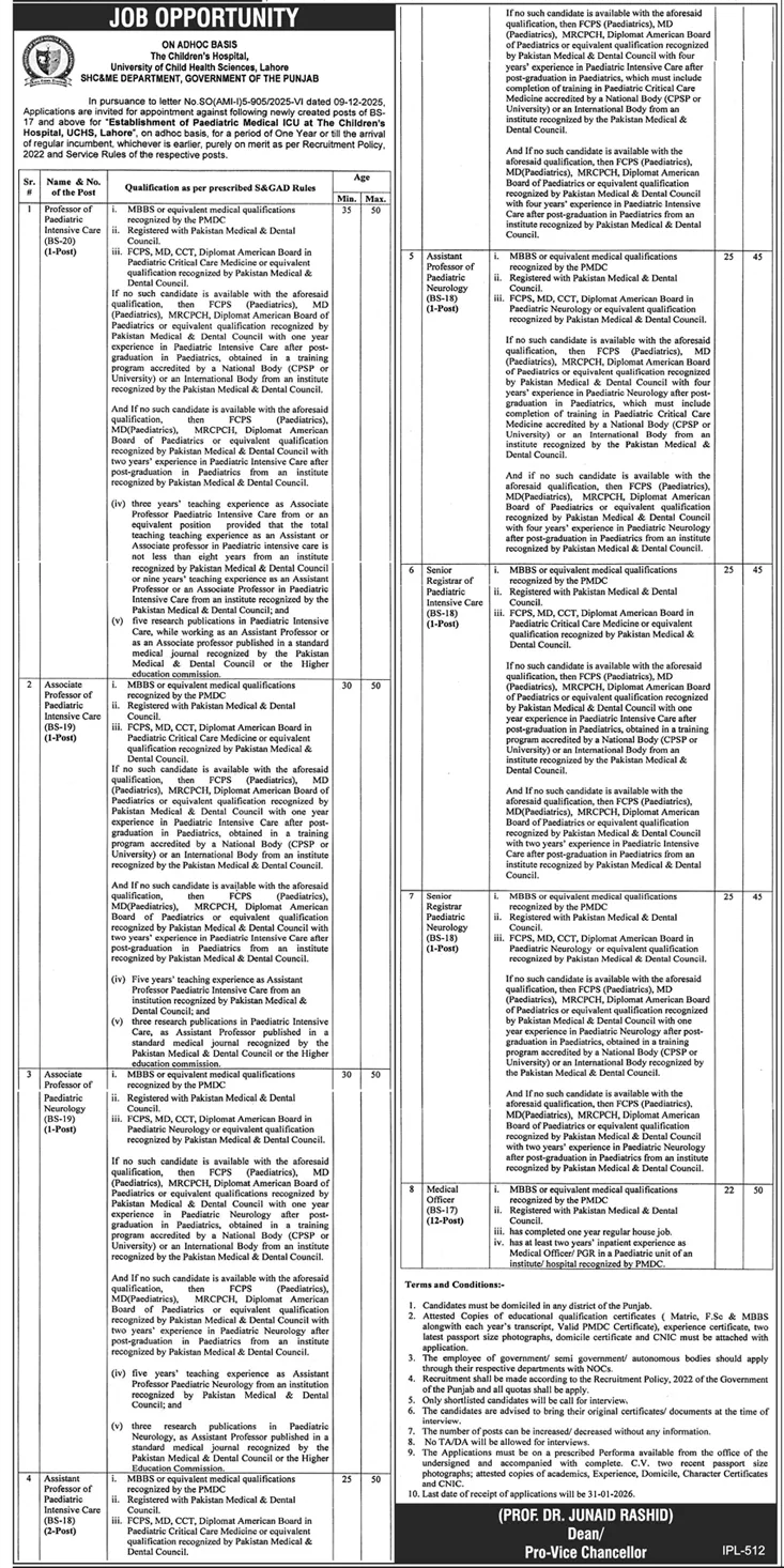 University of Child Health Sciences UCHS New Jobs 2026