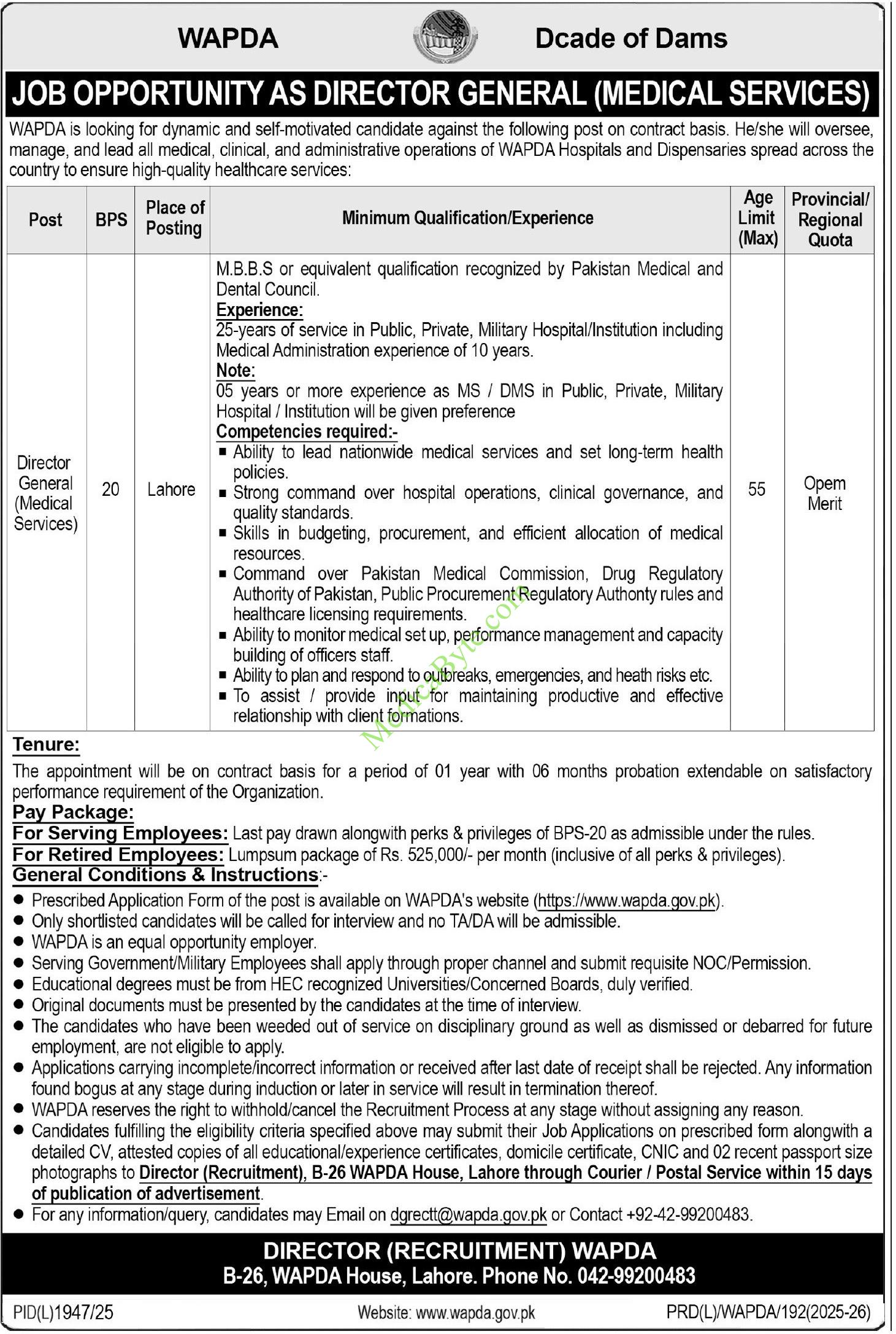 Director General (Medical Services) at WAPDA